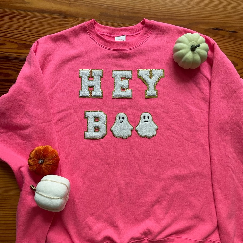 Hey Boo patch Halloween Fall Sweater pullover
